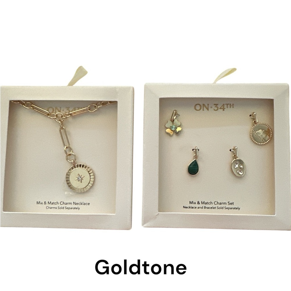 ON 34TH Goldtone Necklace And Set Of Charms Bundle Of 2 Jewelries BNWT - Picture 2 of 4